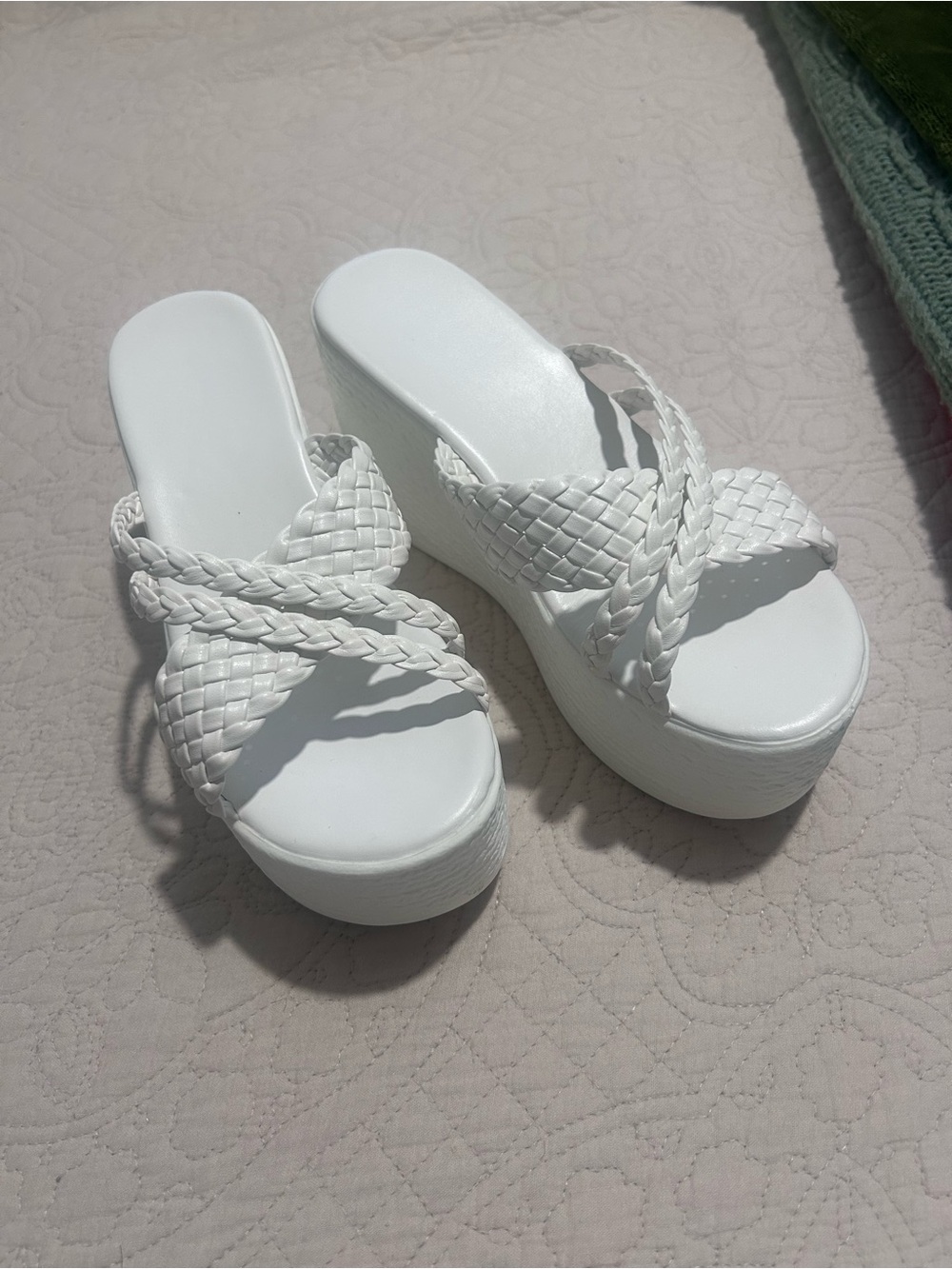SHEIN White Woven Braided Platform Slide Sandals